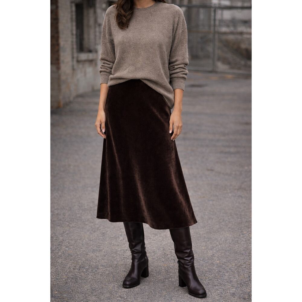 Vintage Ralph Lauren Purple Label Gold Velvet Midi Skirt 8 Brown Quiet Luxury